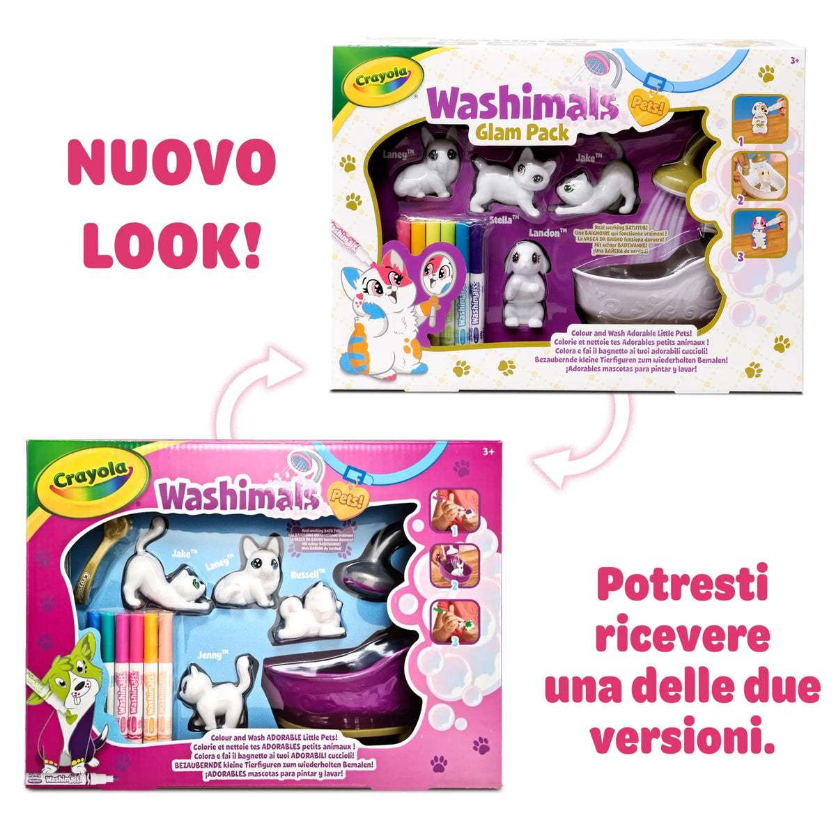 Crayola Washimals Pets: set di attività per colorare, lavare e ricolorare, con vasca da bagno funzionante, cuccioli e gattini, ideale come regalo, età consigliata: 3 anni.