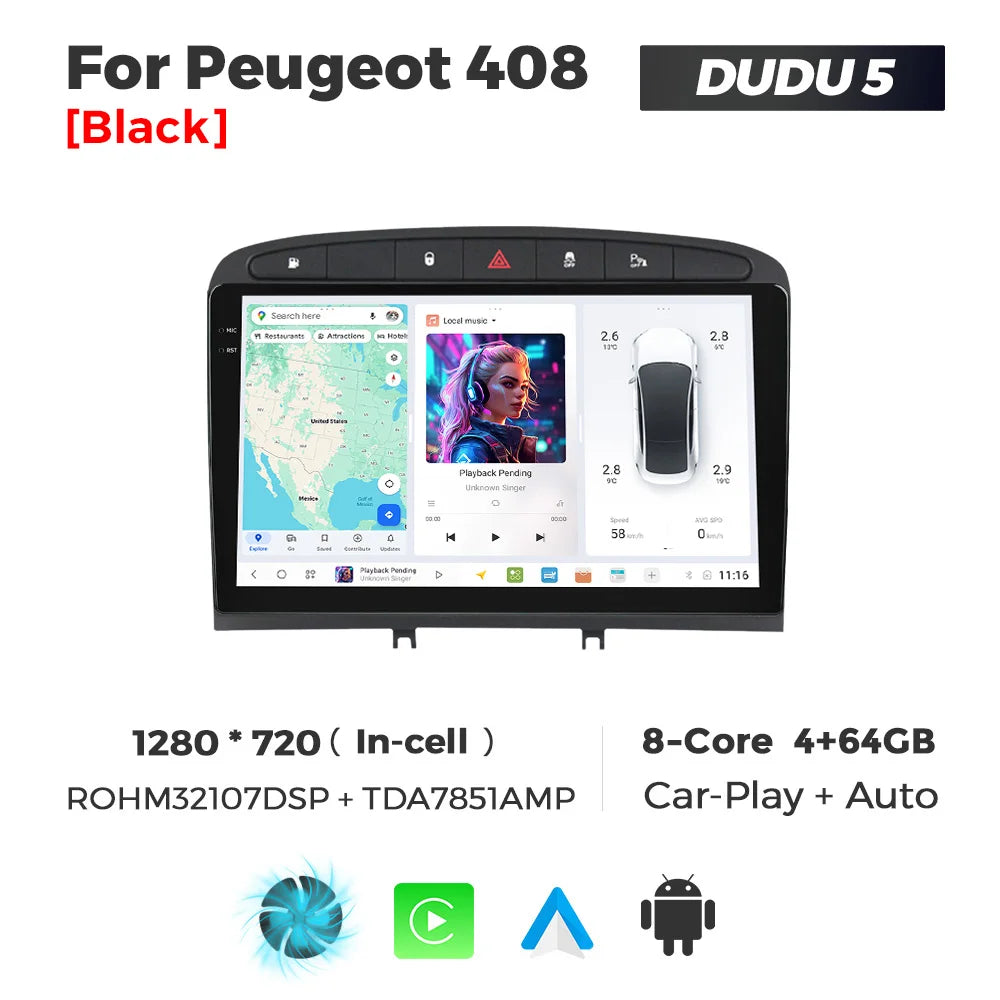 DUDUAUTO 512GB Wireless CarPlay Android Auto Per Peugeot 408 Per Peugeot 308 308SW Autoradio Lettore Multimediale DSP WIFI GPS AMP