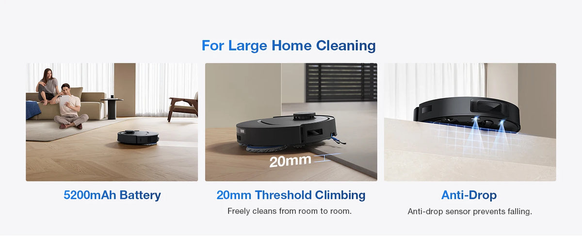 Robot aspirapolvere e lavapavimenti ECOVACS DEEBOT T30e OMNI, non si impiglia sui peli di animali domestici, autonomia di 180 minuti, silenzioso (64 dB), aspirazione da 25000 Pa, base con sistema di svuotamento automatico.