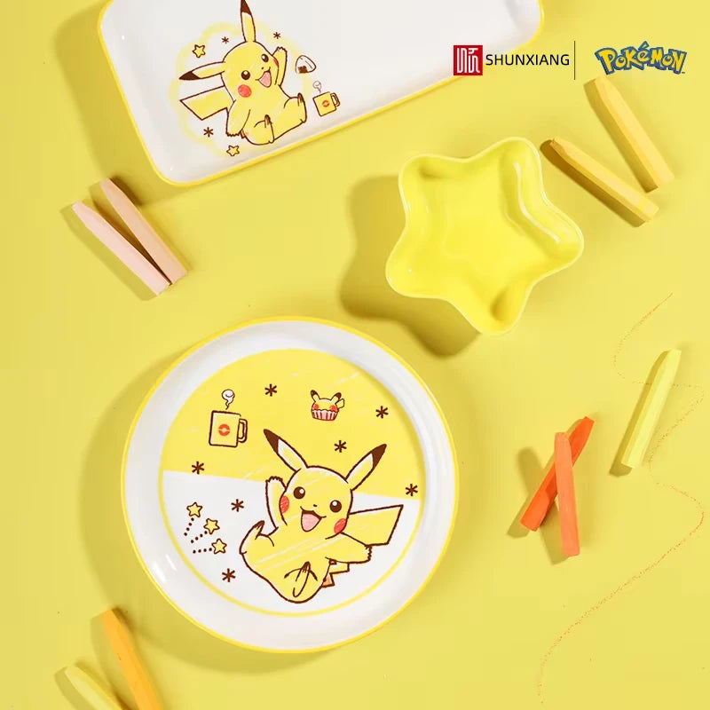 Set di Stoviglie in Ceramica Pokemon Autorizzato SHUNXIANG, Piatti con Motivi Cartoon, Set da Cena, Adatto al Microonde, per Casa, Ciotole