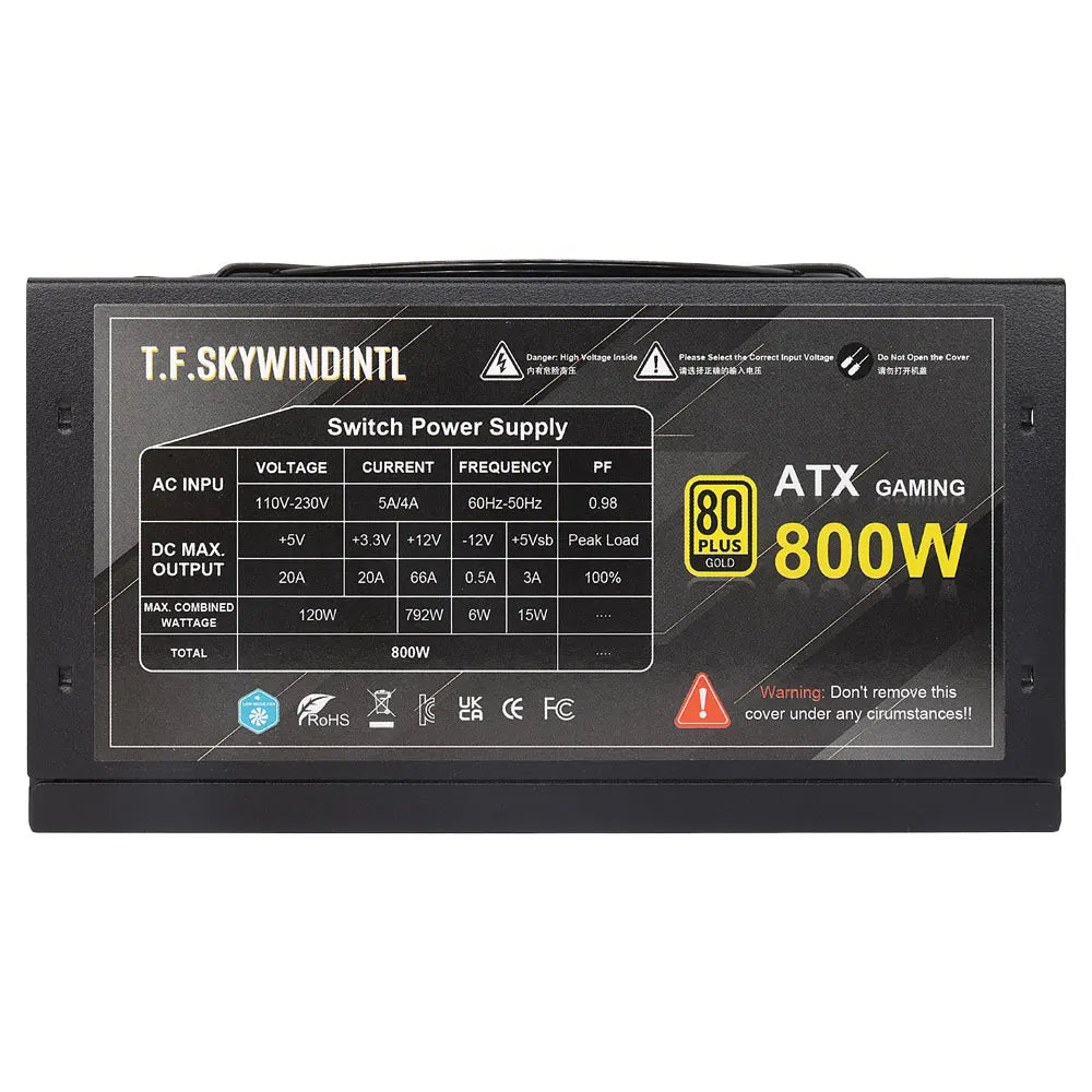 Alimentatore PC ATX Completamente Modulare da 800W, PSU Gaming 80 Plus Gold, Ventola a Bassa Rumorosità da 130mm, Circuiti di Protezione PFC Attivo per Doppia CPU, 110‑230V
