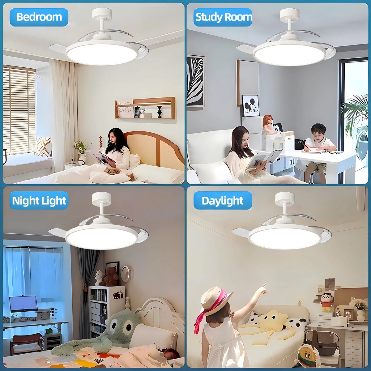 Ventilatore da soffitto semplice con luce Ventilatore elettrico intelligente retrattile Grande ventilatore per sala da pranzo per la casa Apparecchi decorativi da 42/48 pollici