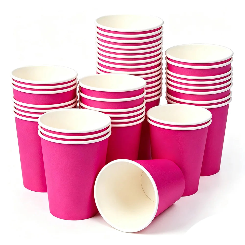 Confezione da 10/30/50/100 pezzi: bicchieri di carta monouso, tazze per bevande, bicchieri di carta a tinta unita, disponibili in 10 colori, ideali per feste di compleanno, matrimoni, baby shower e altre occasioni.
