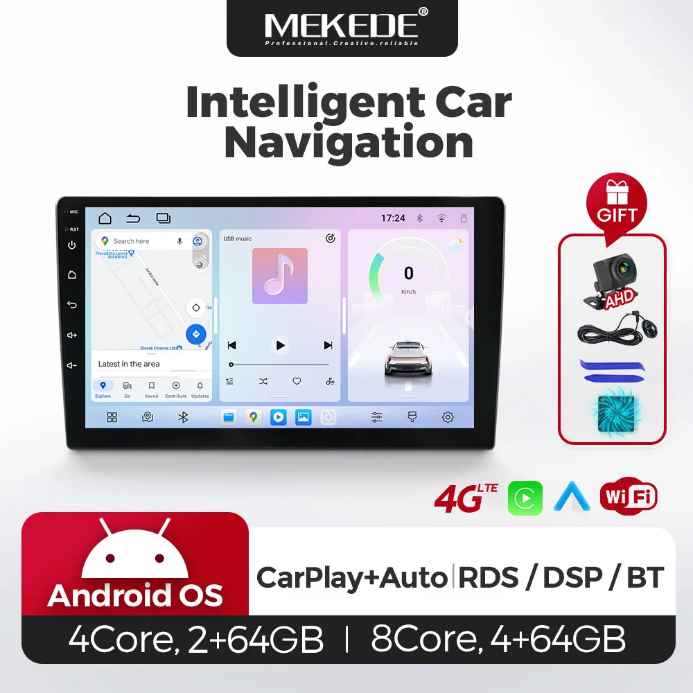 MEKEDE Autoradio universale da 7/9/10.1 pollici con CarPlay e Android Auto, navigatore GPS Android, lettore multimediale per Peugeot, VW, Nissan, Hyundai, Kia, Benz, Audi, BMW, con WiFi, touchscreen, autoradio, lettore video,