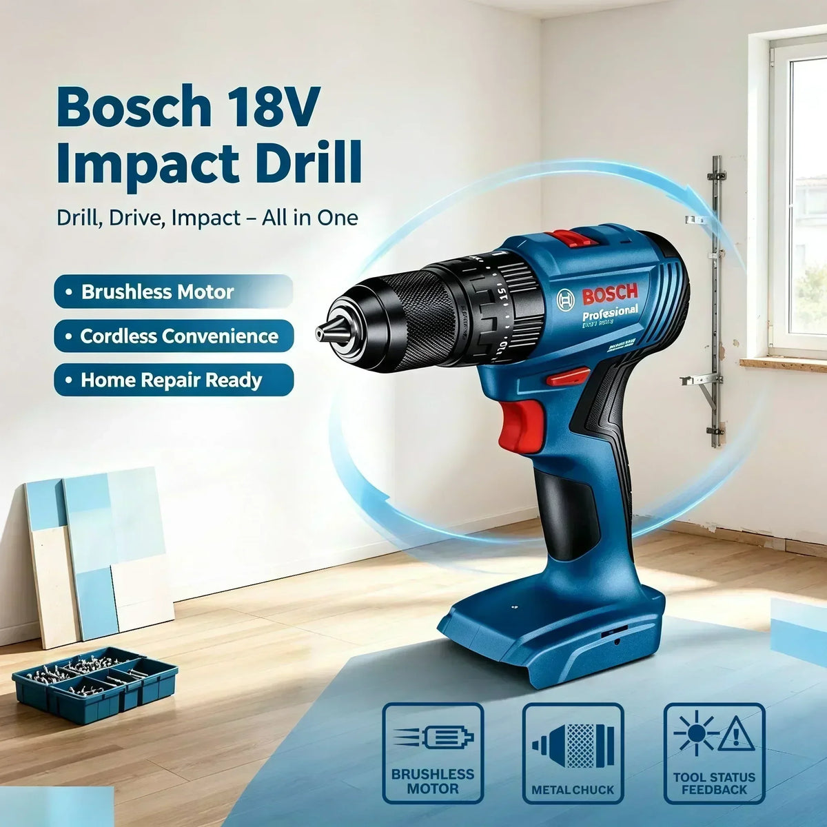 Trapano avvitatore a impulsi senza fili Bosch GSB 185-LI 18V, motore brushless, 1900 giri/min, cacciavite elettrico multifunzione, utensili elettrici (senza batteria)