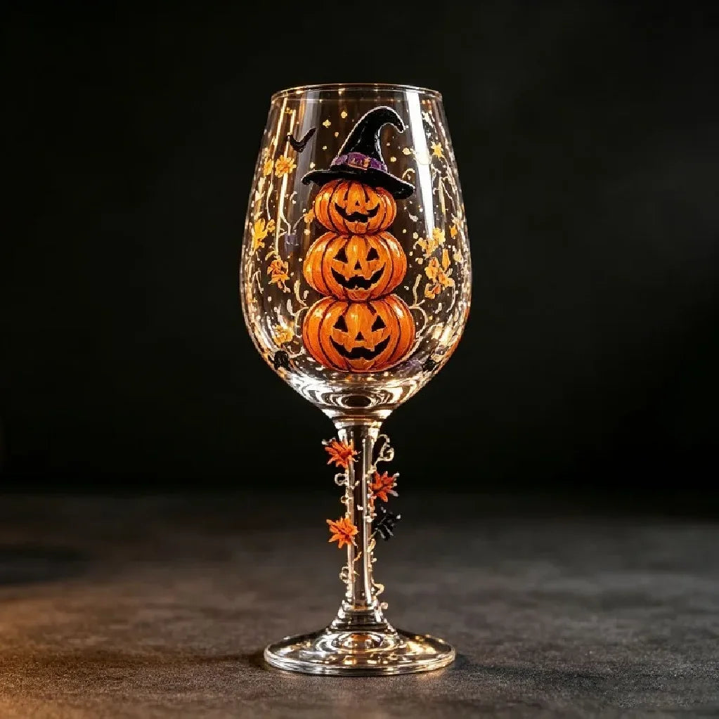Set di Calici da Vino per Halloween in Confezione Regalo, Calici di Lusso in Vetro Artistico per Decorazioni da Tavola per Feste Invernali, Accessori Regalo per le Festivitร