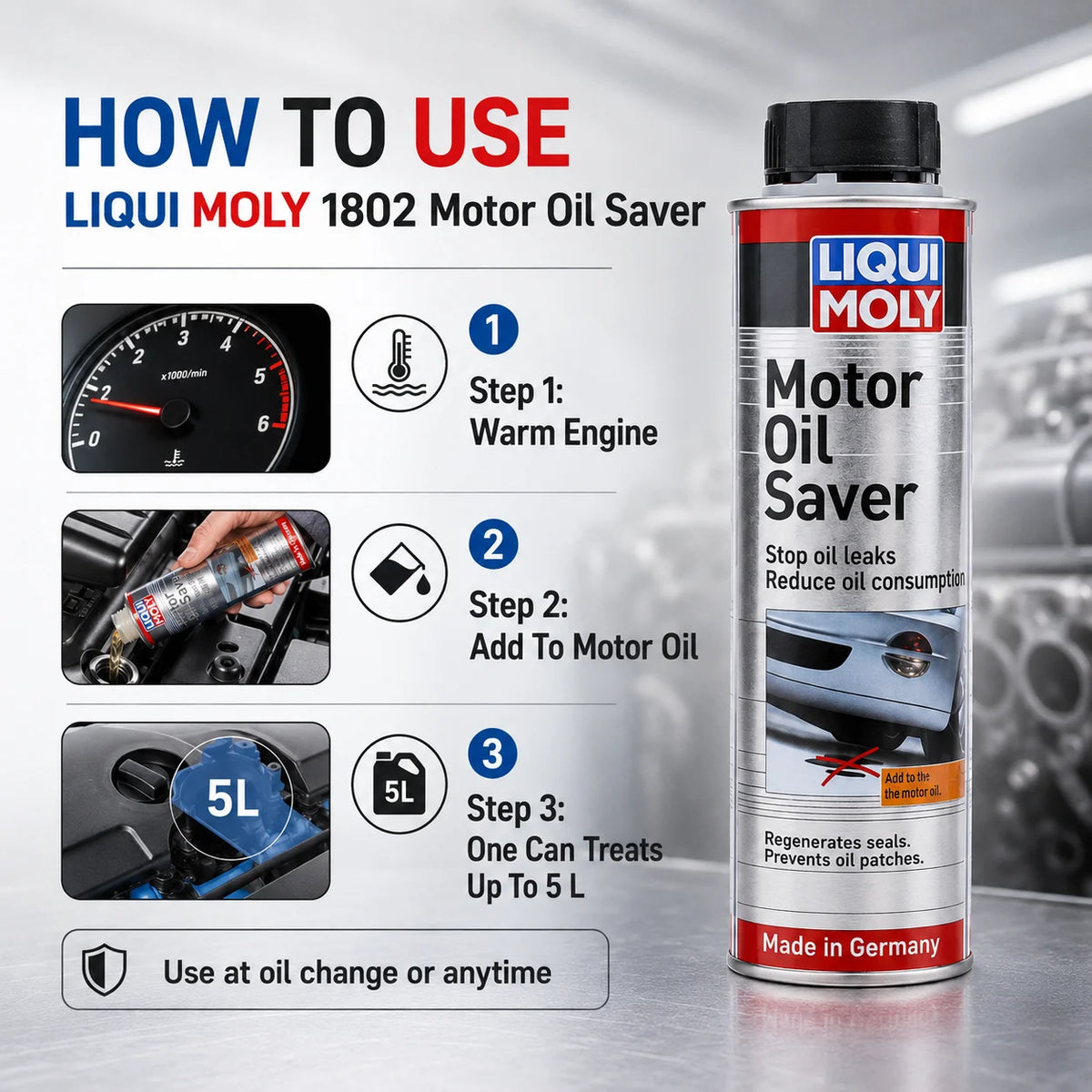 Additivo Liqui Moly per il risparmio dell'olio motore, anti-perdita, riduttore del consumo di olio, ripristina le tenute per il motore dell'auto