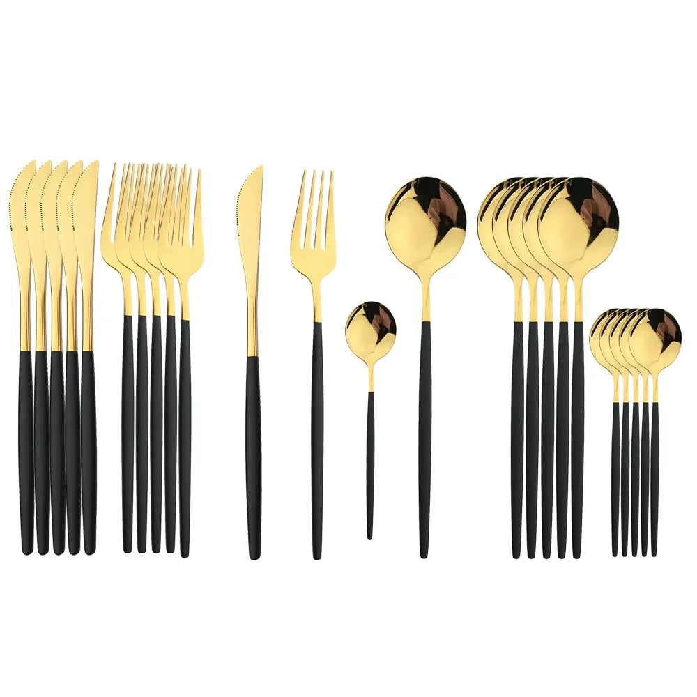 Set di posate da 24 pezzi in acciaio inossidabile, posate da dessert, cucchiaini da tรจ, lavabili in lavastoviglie, per sala da pranzo, cucina.