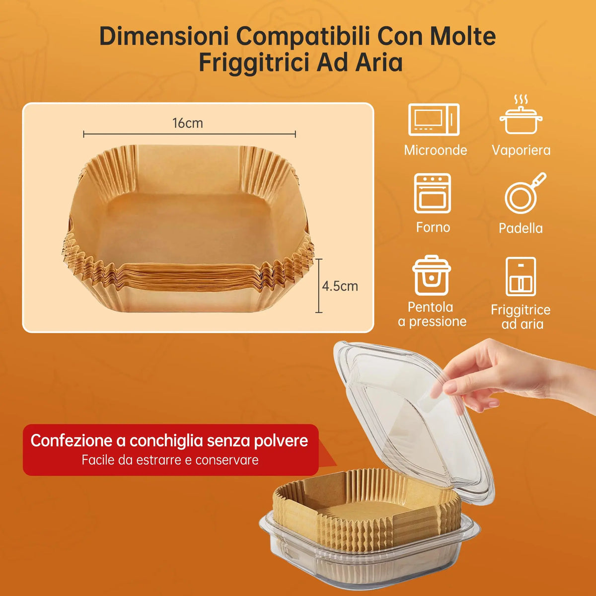 Carta forno per friggitrice ad aria, 100 pezzi contenitori usa e getta in carta per teglia friggitrice ad aria, accessori friggitrice ad aria per Microonde, 16cm x 4.5cm