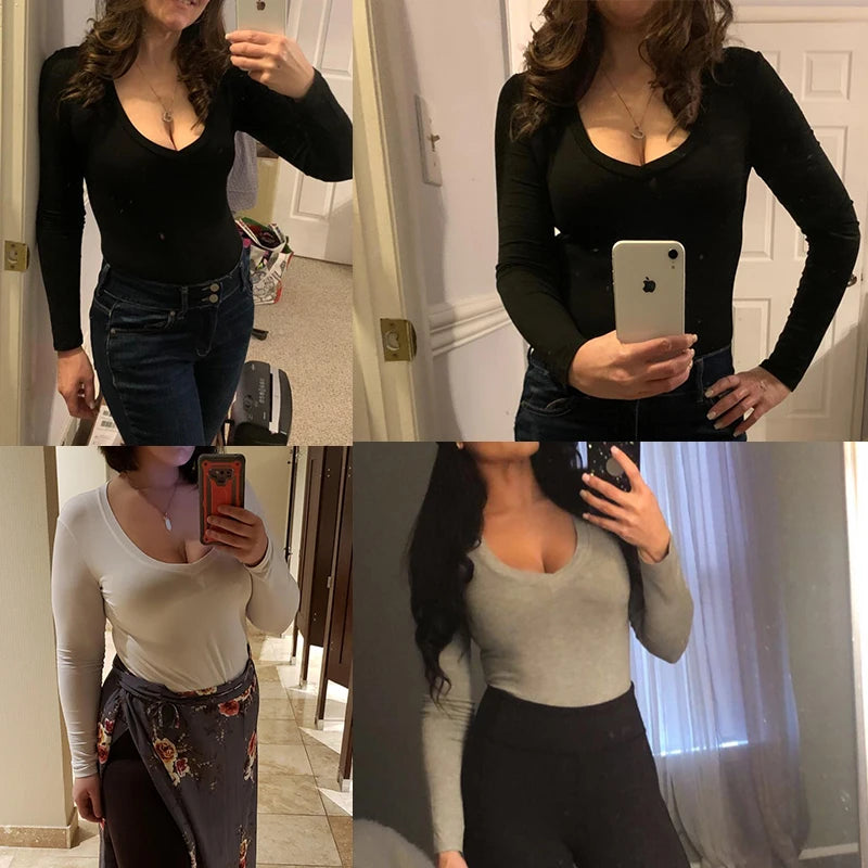 Tuta con scollo a V profondo tuta da donna a maniche lunghe Shapewear Shaper Lady Sexy uscire top abiti per il corpo vestiti caldi femminili autunno inverno