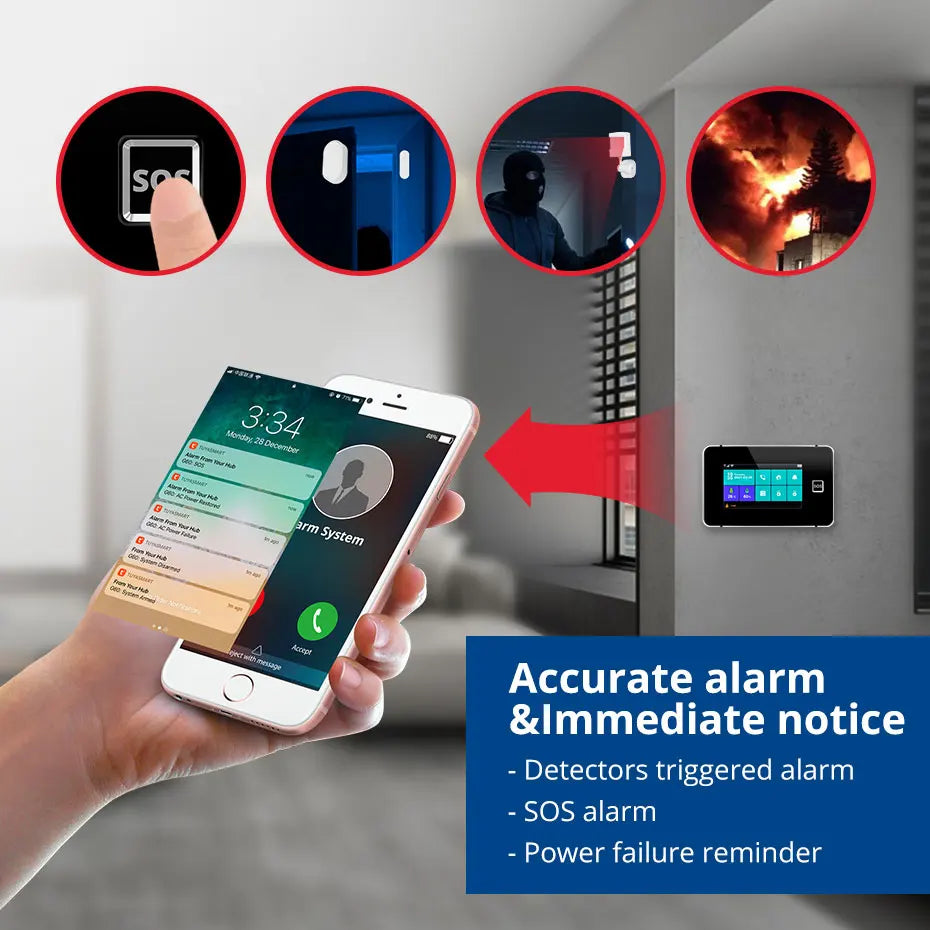 KERUI 2G WIFI GSM Sistema di Allarme Domestico Set Touch Screen da 4.3 pollici Sistema di Allarme di Sicurezza Tuya Smart App Alexa per la Casa Antifurto
