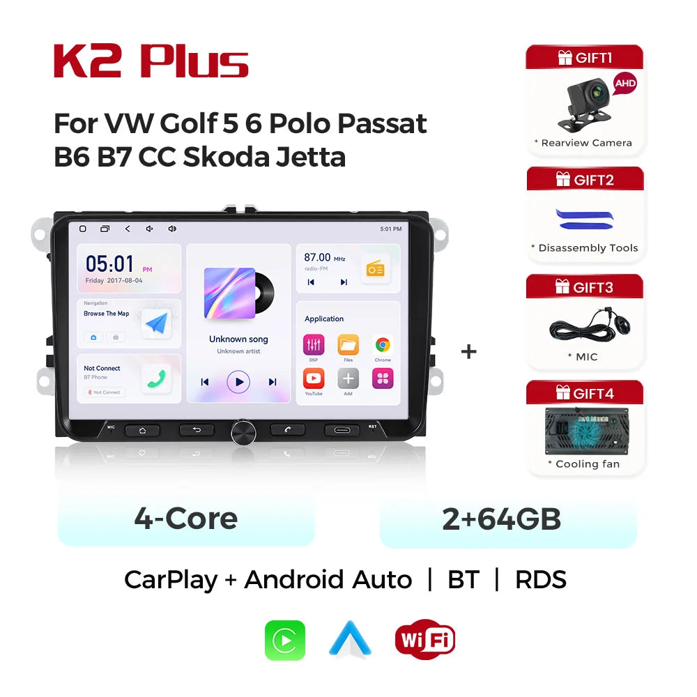 Mekede Android 15 Autoradio con CarPlay Wireless/Navigazione GPS Auto, Lettore Video 4K, DSP, BT5.4 per Volkswagen Golf 5 6 Polo Passat B6 V6 B7 TSI CC T5 EOS JETTA Skoda Octavia 2 Superb 3 Seat Altea Toledo Leon
