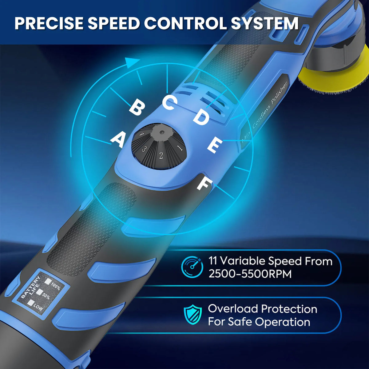 Lucidatrice per auto portatile a batteria 12V, con doppia modalità di funzionamento (rotazione e oscillazione), dotata di kit di tamponi da 1/1,5/2 pollici, strumento elettrico senza fili per la cura e la lucidatura dell’a