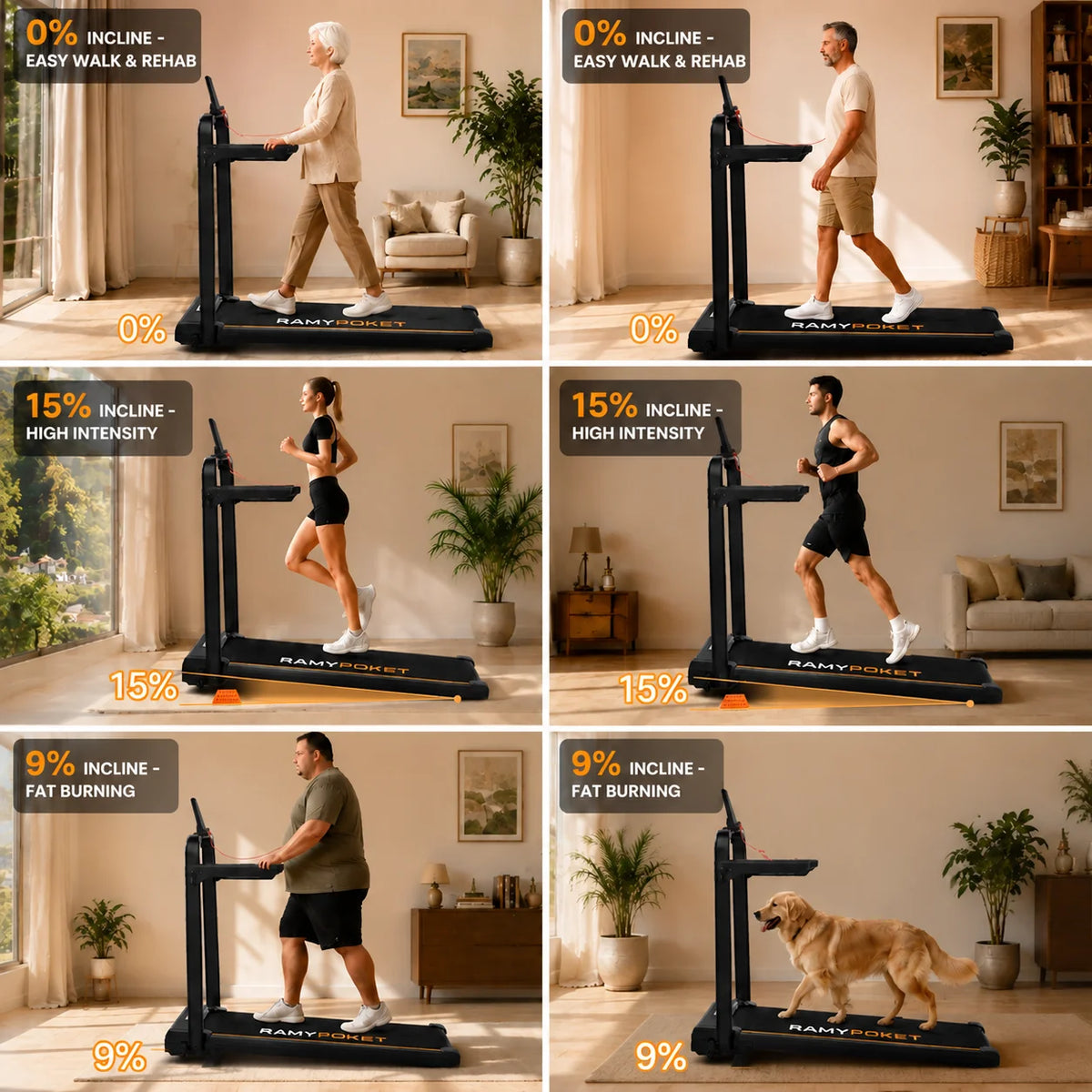 Ramypoket Tapis Roulant Pieghevole con Inclinazione 15%, Tapis Roulant 12Km/H, App/LED, Tapis Roulant da Ufficio, Carico Massimo 150kg