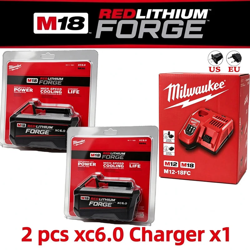 Milwaukee 100% M18 REDLITHIUM FORGE 6.0 Batteria – Ioni di Litio Standard, 18V, 48-11-1861 Per Tutti gli Utensili Elettrici a Batteria della Serie M18