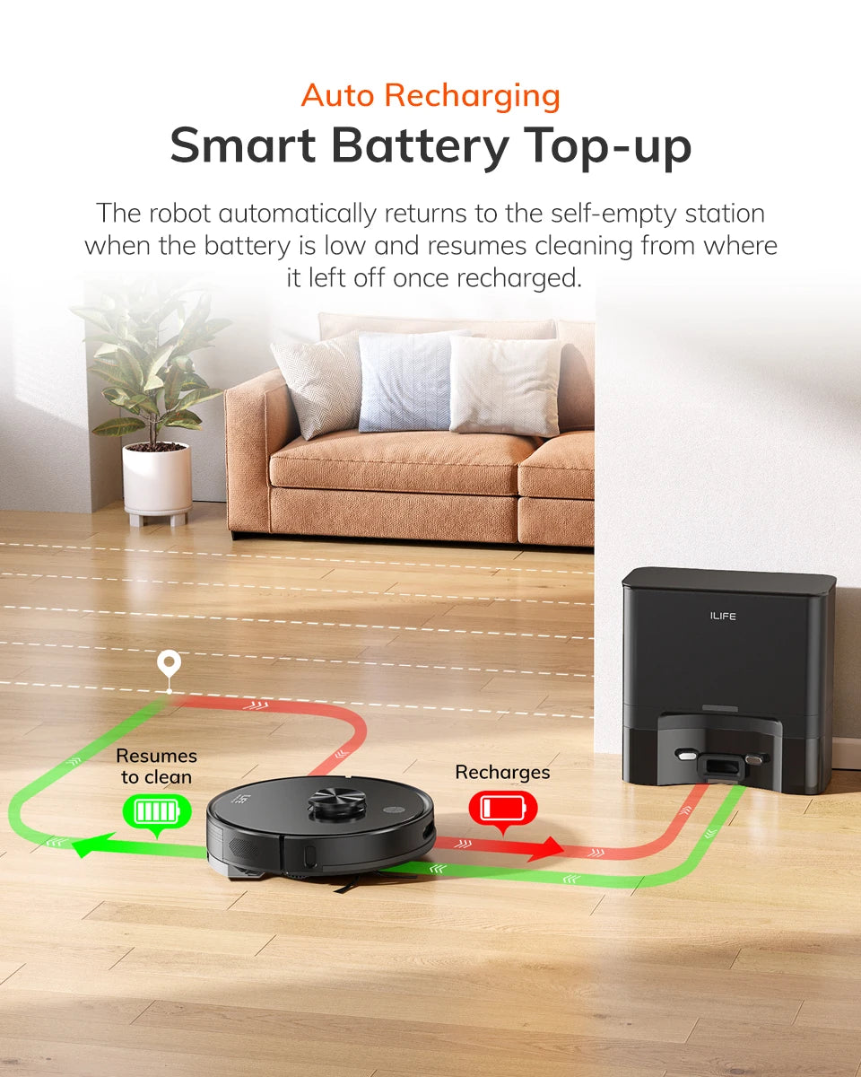 Robot Aspirapolvere ILIFE T20s Ultra con Stazione di Svuotamento Automatico, Aspirazione 10000Pa, Batteria 4600mAh, Autonomia Massima 300 Minuti