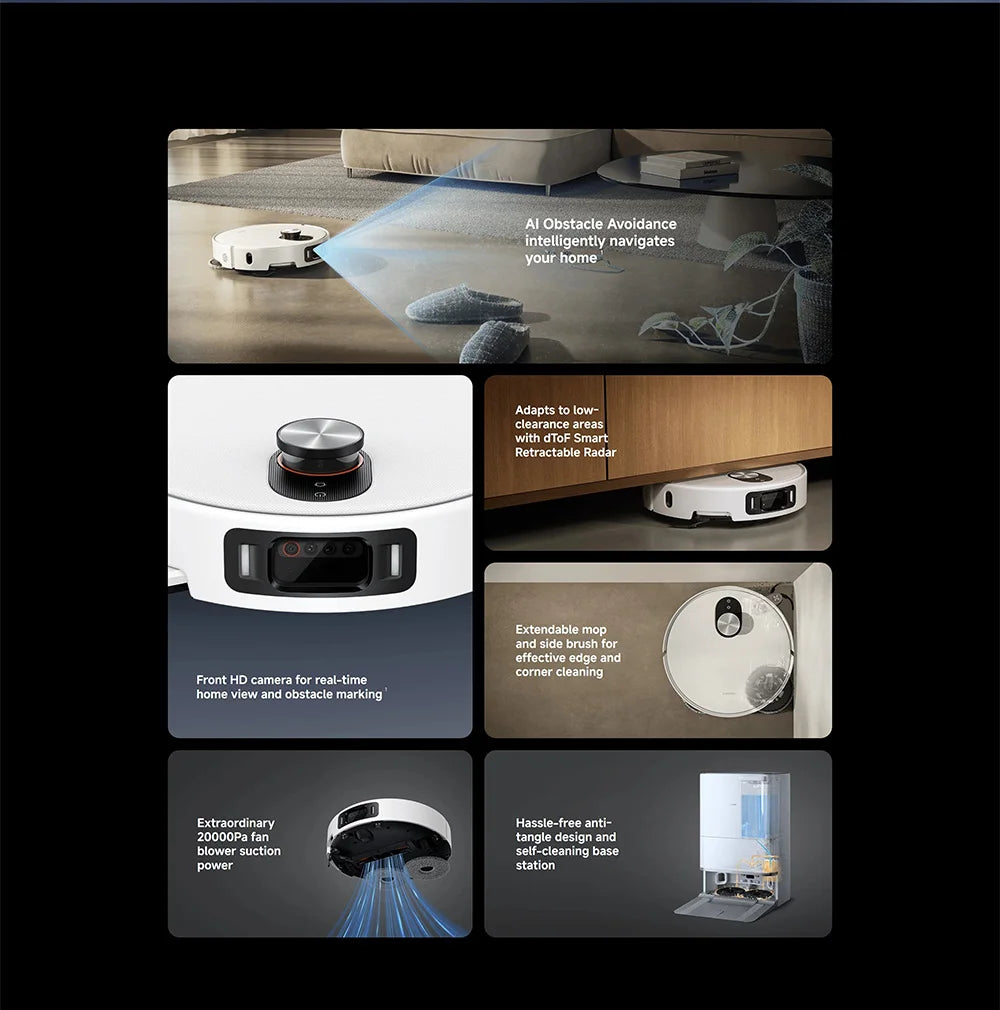 Versione Globale Xiaomi Robot Vacuum 5 Pro Video HD Chiamate Unidirezionali Aspirazione 20000Pa Aspirapolvere Anti-groviglio Senza Problemi Stazione Base Autopulente Mop Estensibile e Spazzola Laterale Controllo Intelligente
