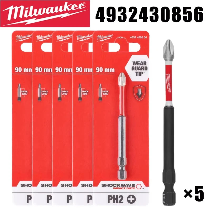 Punte per Trapano a Impatto Milwaukee Shockwave PH2, Serie di Punte per Avvitatore da 25mm/50mm/90mm