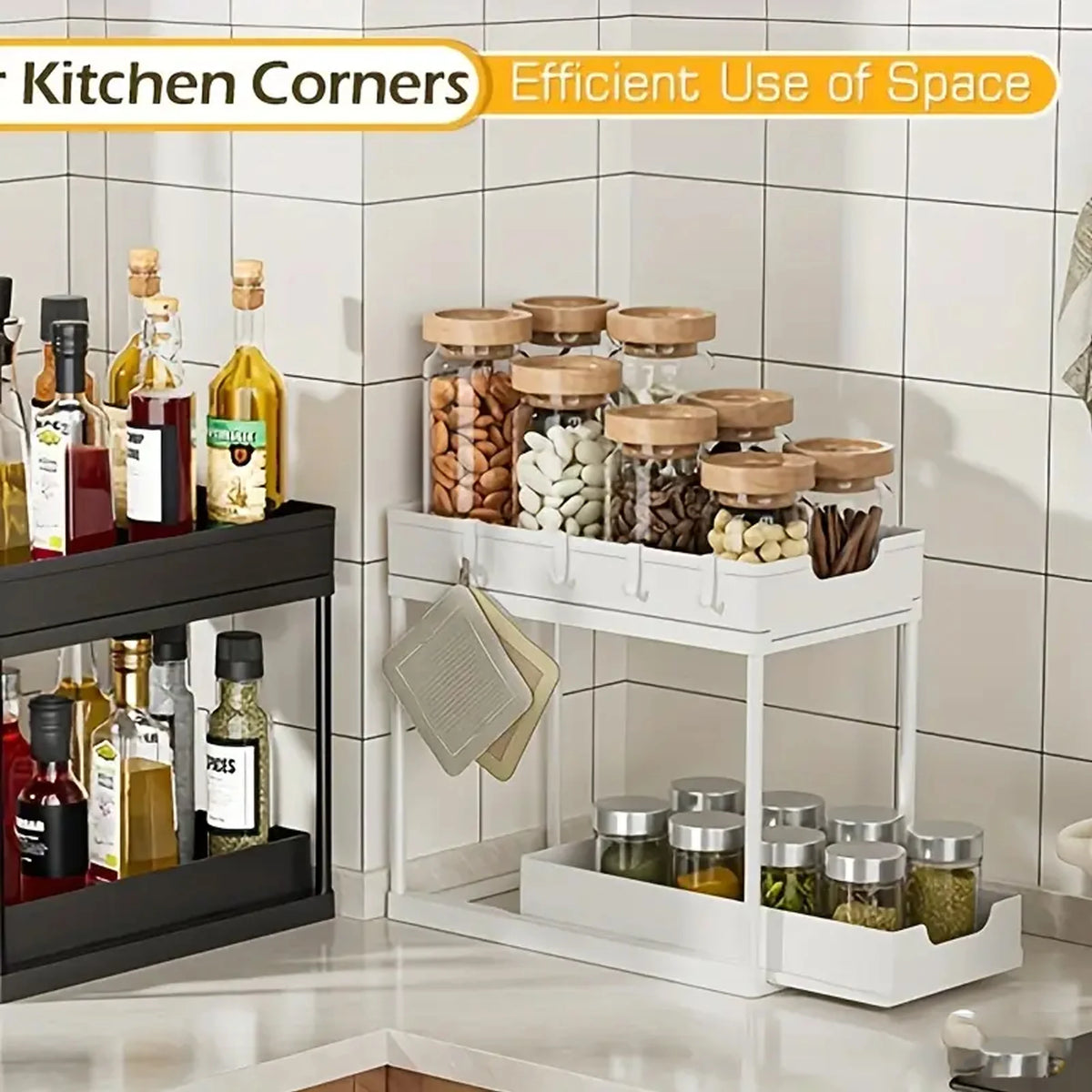 Nuovo Organizzatore Sottolavello a 2 Livelli, Ripiano Scorrevole Estraibile, Scaffale Multifunzione per Cucina e Bagno, Organizzatore Salvaspazio per Armadietti