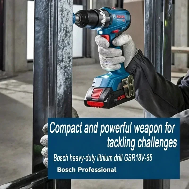 Trapano Avvitatore a Batteria Bosch GSR 18V-65 Brushless, 18V 63Nm, Alta Coppia, Ideale per Spazi Ristretti, Funzione Anti-Rotazione Inversa
