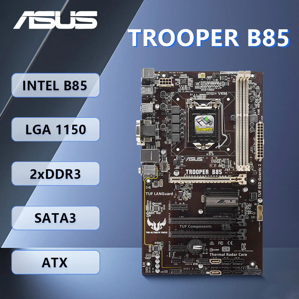Scheda madre ASUS TROOPER B85, compatibile con CPU I3-4130, I3-4360, I5-4670, I7-4771, 2 slot DDR3, 16 GB, PCI-E 3.0, formato ATX, scheda madre B85.