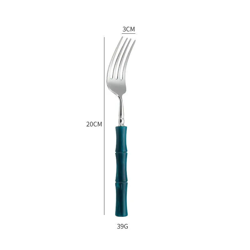 Nuovi posate in resina stile bambù 18/10 in acciaio inossidabile 304 posate classiche set di stoviglie argento blu verde crema trasporto di goccia