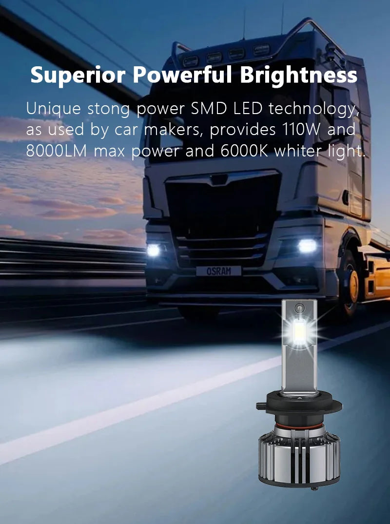 OSRAM 24V LED ZX2.0 Faro per camion H1 H4 H7 110W 8000LM Super Power Light 6000K Bianco freddo Aggiornamento Sostituisci il luminoso fascio alto e basso