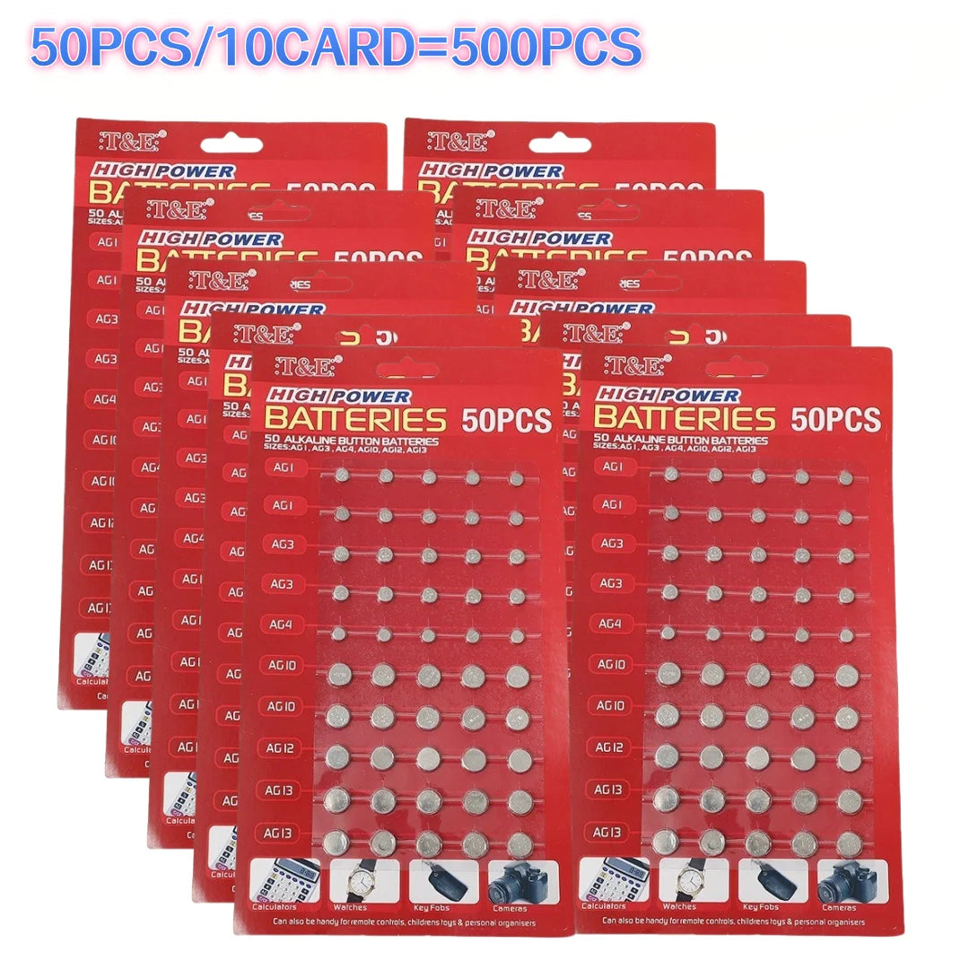 50 Pezzi Batterie a Bottone 1.55V AG13 LR44 L AG1 AG3 AG4 AG10 AG12 SR44 A76 LR1154 GP7 per Orologi, Giocattoli e Telecomandi