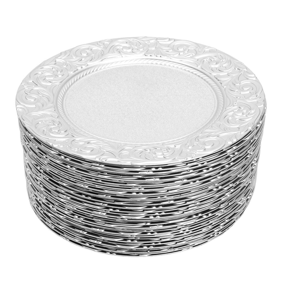 Set da 100 sottopiatto, sottopiatto rotondo, piatti da portata riutilizzabili, sottopiatto da 13 pollici per piatti da portata, ideale per matrimoni, feste ed eventi, design con fondo incavato stabile, elegante decorazione pr