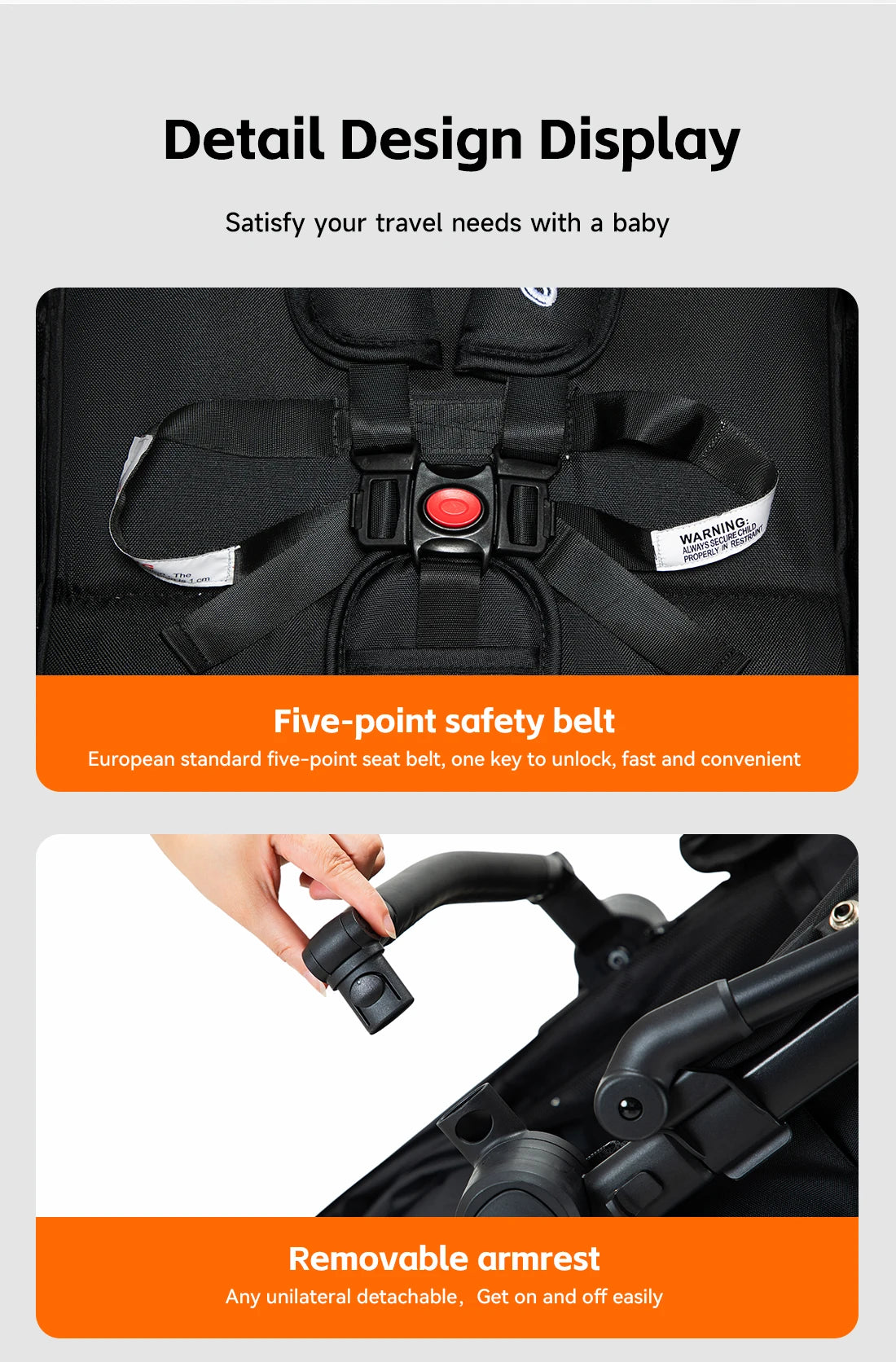 Passeggino 3-in-1 Pieghevole per Neonati con Seggiolino Auto e Culla, Telaio in Alluminio Leggero, Passeggino Estivo Traspirante per Panorami