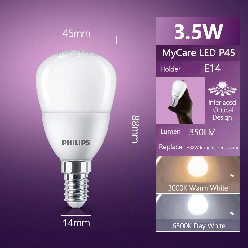 Philips LED E14 Edison Vite P45 Lampadina da golf 3,5W (= 32W incandescenza) MyCare 3000K 6500K Bianco 220V-240V Piccola lampada da interno a LED