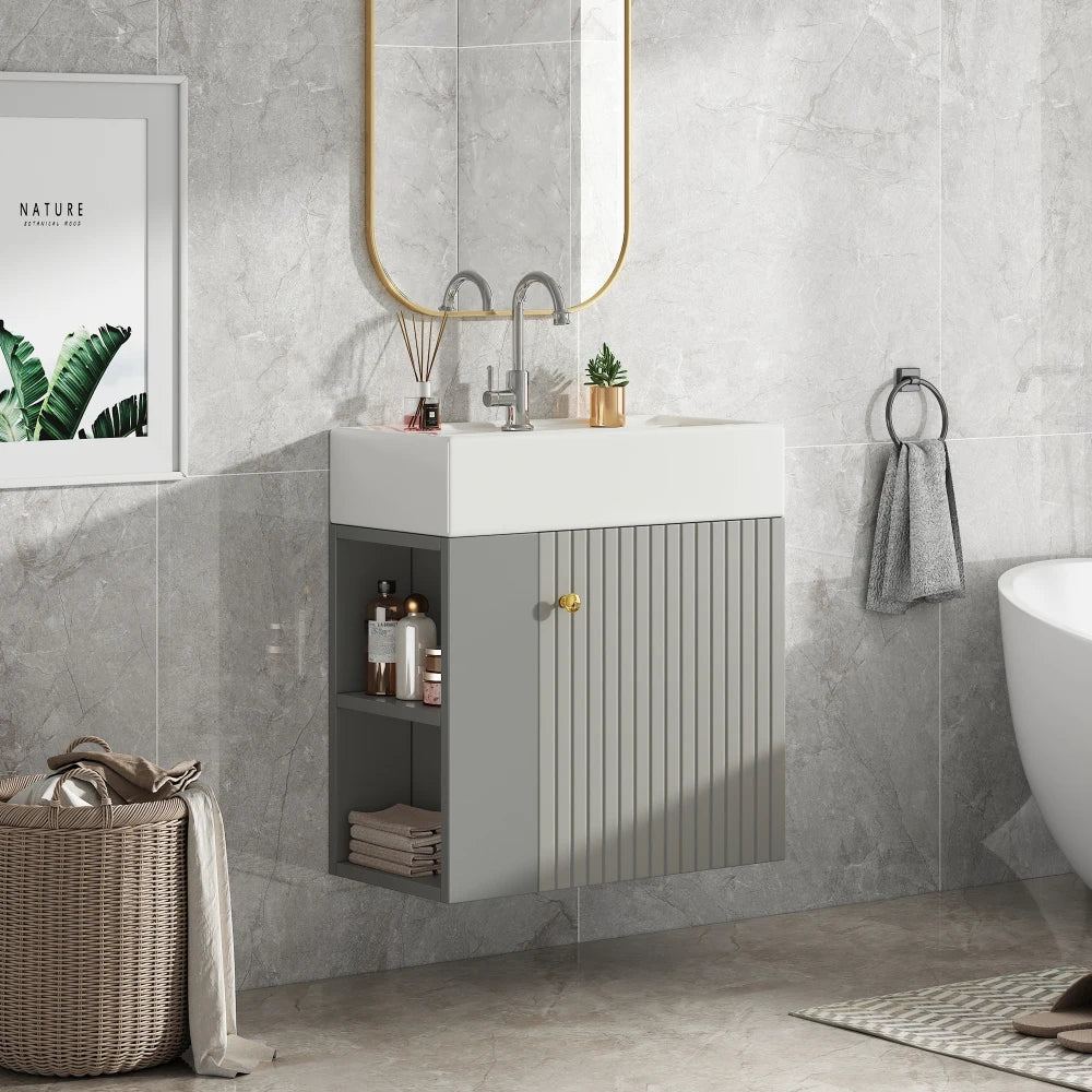 Mobile bagno sospeso con lavabo 55 × 31 × 66,5 cm e vani laterali