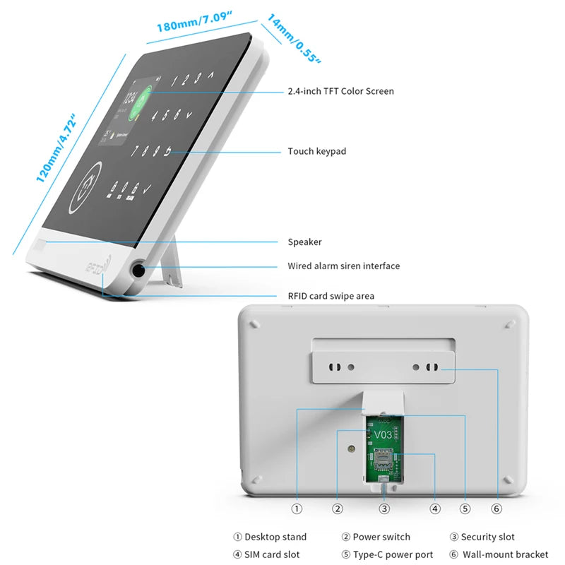 Sistema di allarme di sicurezza domestica Tuya Smart WiFi GSM - Tastiera touch Controllo APP RFID Antifurto wireless con volume regolabile