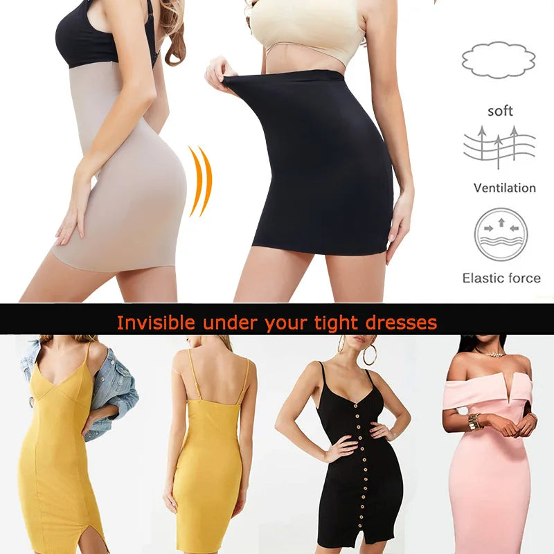 Sottogonna antiscivolo sopra il ginocchio Mezze sottoveste per abiti Shapewear Body Shaper Nuova gonna corta liscia per la biancheria intima con controllo della pancia