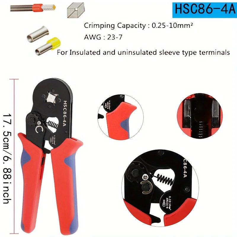 Terminale a Crimpare Tubolare VE, Connettore per Apparecchiature Elettriche, Pinza a Crimpare HSC86-4A