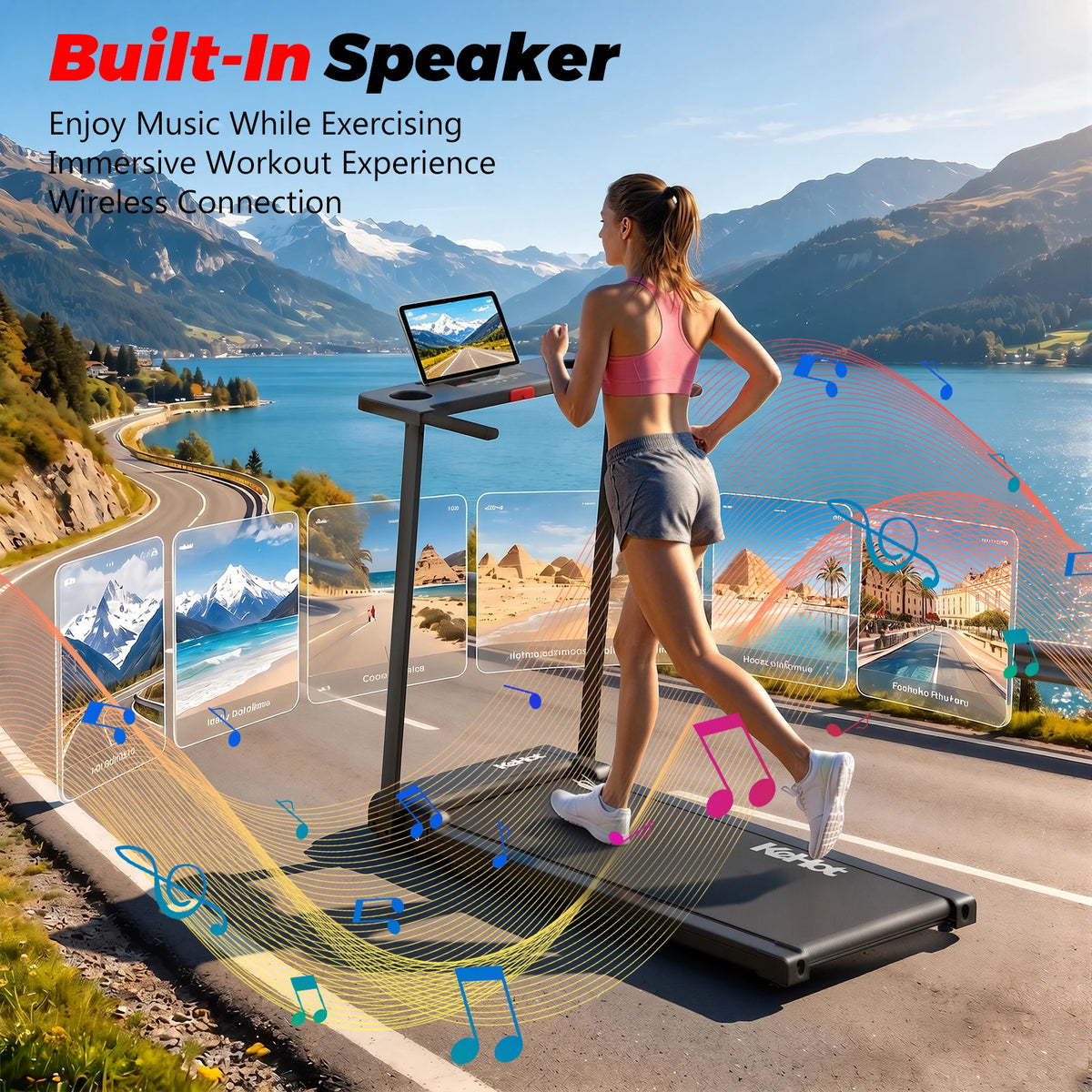 Tapis Roulant Pieghevole 2-in-1 con Controllo APP e Altoparlante Bluetooth, Macchina per Camminare e Correre a Casa 1-12km/h, Motore da 2.0HP di Potenza Massima, Display LED, 12 Programmi Preimpostati, Attrezzatura Fitness Pi