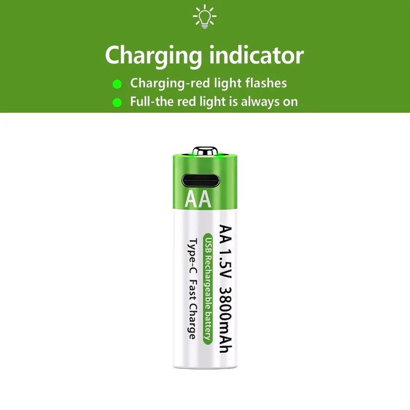 Nuove Batterie al Litio Ricaricabili AA 1.5V 3800mAh + AAA 3000mAh, Ricarica Rapida, 1200 Cicli, con Cavi Gratuiti e Scatola