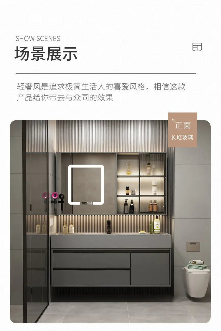 Combinazione di mobile lavabo e specchio da bagno in nano-roccia di lusso leggero