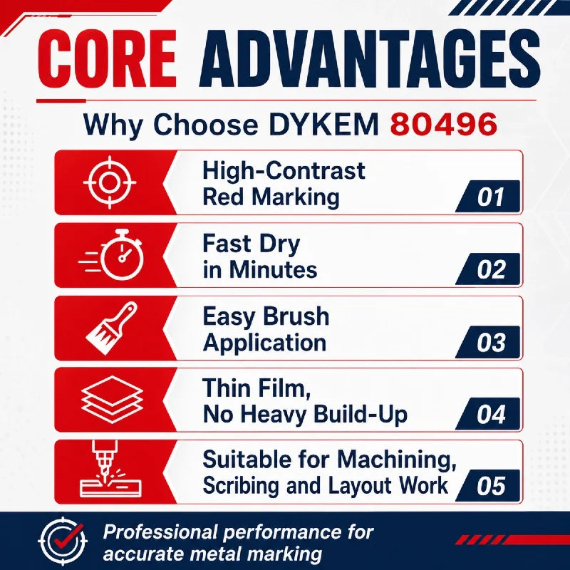 DYKEM 80496 Rosso Acciaio Fluido per Marcatura Metallo, Inchiostro a Rapida Asciugatura per Utensili CNC 8oz 236ml