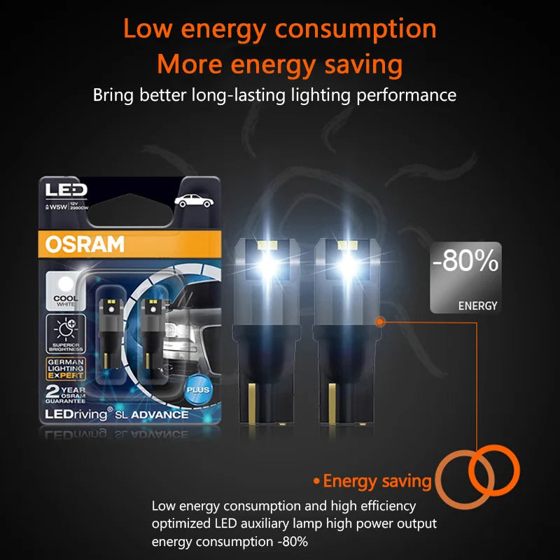 OSRAM LED T10 6000K W5W 194 LEDriving SL Advance 6000K Bianco Lampadine da lettura per auto Lampade per porte Luce interna 12V 1.5W 2980CW, Coppia