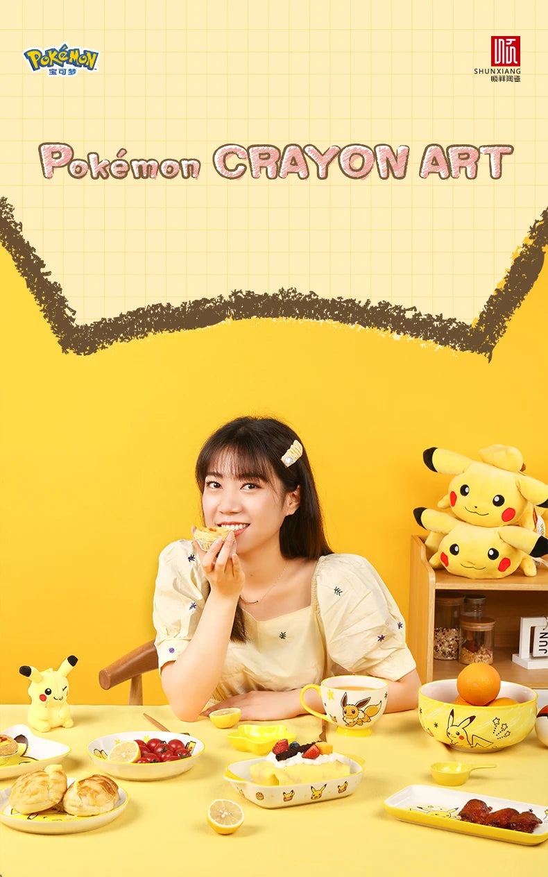 Set di Stoviglie in Ceramica Pokemon Autorizzato SHUNXIANG, Piatti con Motivi Cartoon, Set da Cena, Adatto al Microonde, per Casa, Ciotole