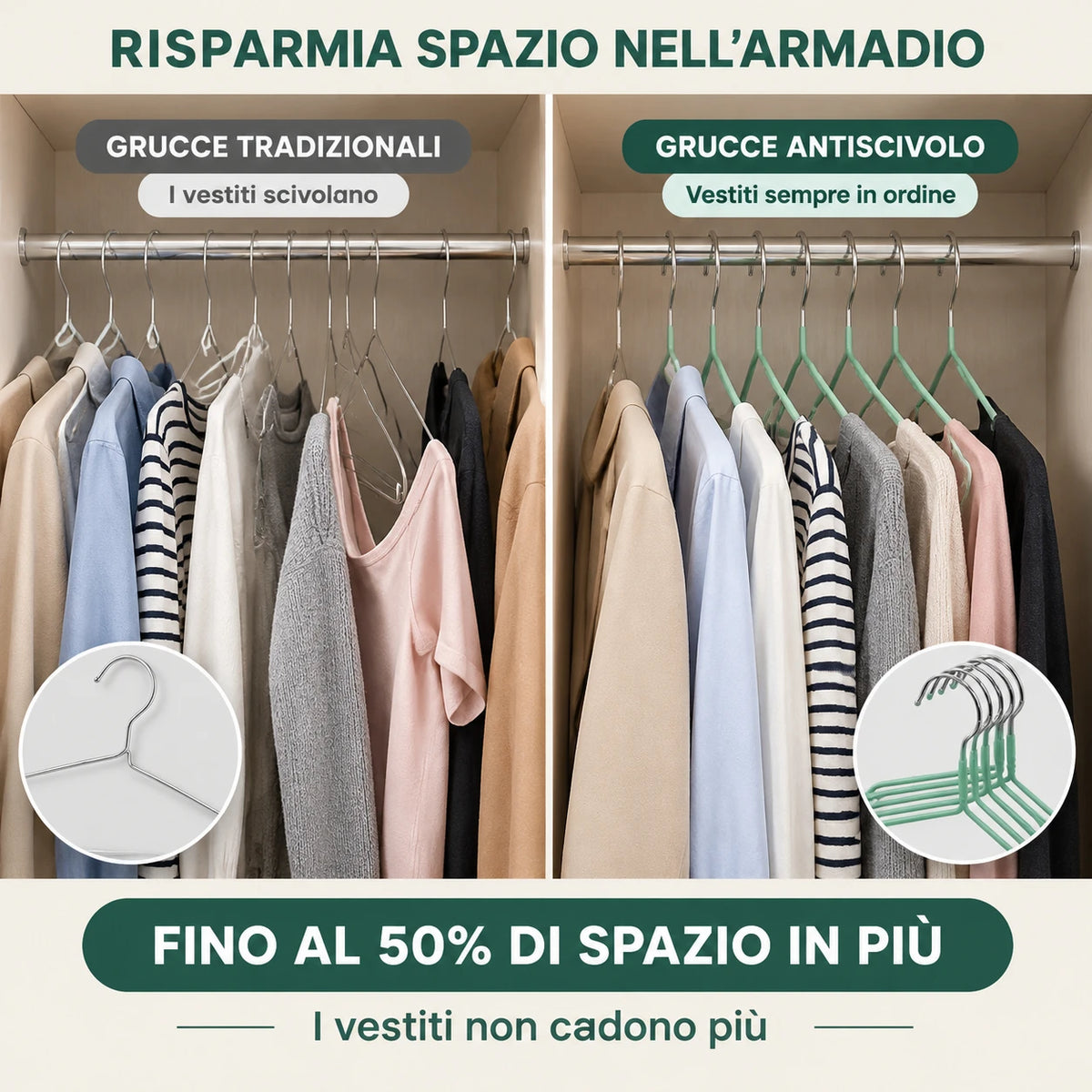 Set appendiabiti in metallo rivestito in vinile, larghezza 40 cm, antiscivolo, salvaspazio, grucce per vestiti, camicie, giacche, organizer per guardaroba, disponibili in 3 colori