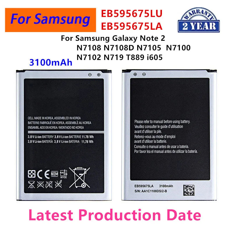Nuovissima batteria EB595675LU EB595675LA 3100mAh per Samsung Galaxy Note 2 N7108 N7108D N7105 N7100 N7102 N719 T889 i605