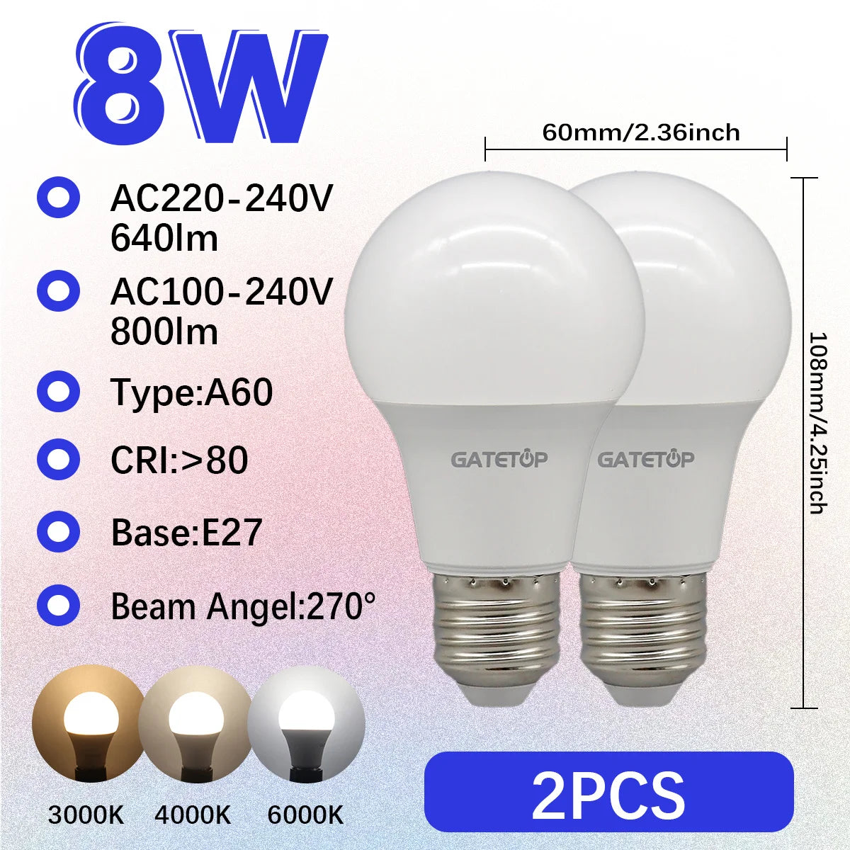 1-10 Pezzi Lampadine LED 8W AC 110V 220V E27, Illuminazione Calda e Diurna, RA80, per Casa, Lampade di Alta Qualità