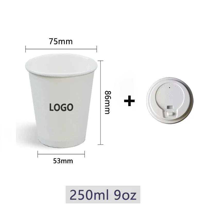 200 bicchieri di carta usa e getta da 250 ml con coperchi, con tazze da caffè personalizzabili con logo personalizzato per eventi e feste