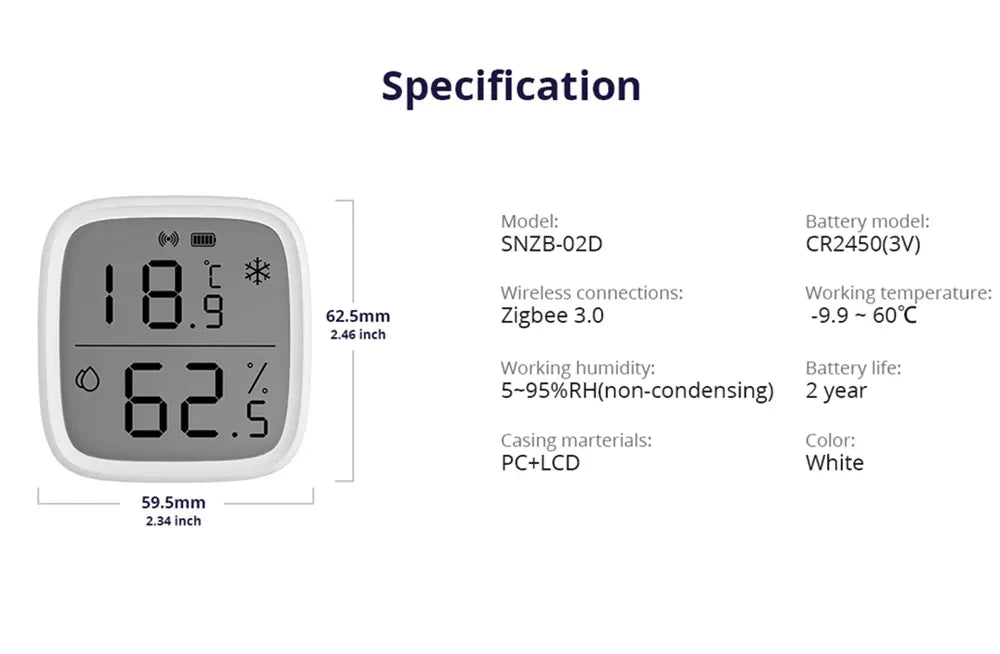 SONOFF SNZB 02D Zigbee Sensore di Umidità di Temperatura SNZB-02D con Schermo LCD per EWeLink SONOFF ZigBee Bridge Alexa Alice