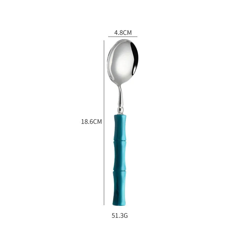 Nuovi posate in resina stile bambù 18/10 in acciaio inossidabile 304 posate classiche set di stoviglie argento blu verde crema trasporto di goccia