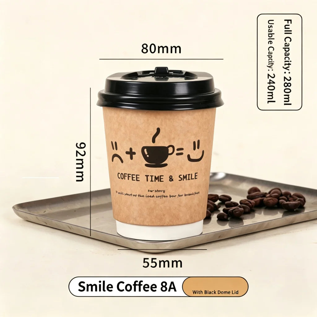 50 bicchieri di carta kraft usa e getta da 8/10/14oz, a doppia parete, isolati, per caffรจ, tรจ, latte e succhi, ideali per caffetterie e negozi.
