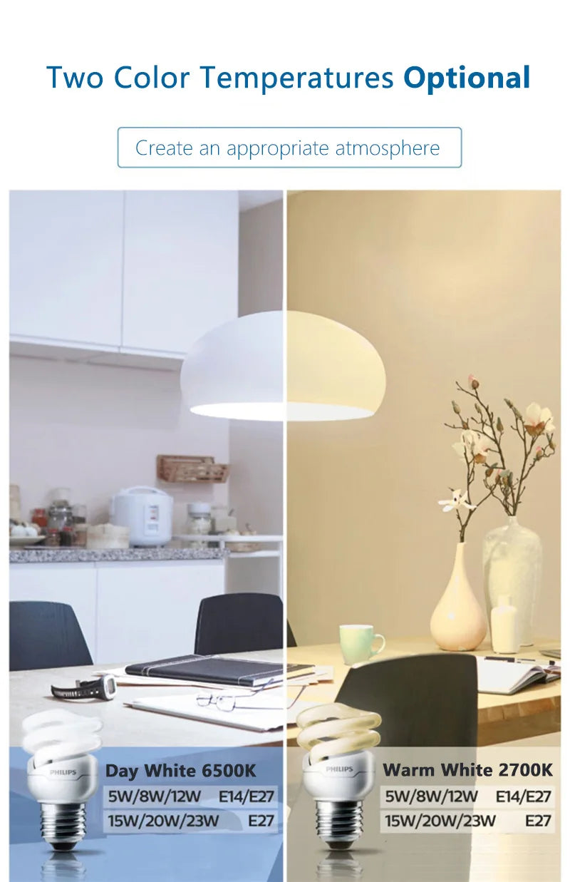 Philips Tornado Vite Edison fluorescente compatta E27 Luce a spirale 8W 12W 15W Lampadina a risparmio energetico 2700K 6500K Lampada a forma di torsione