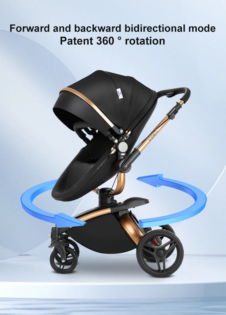 Sistema di trasporto per bambini 3 in 1 con seggiolino auto per neonati e navicella, passeggino pieghevole reversibile a 360 gradi, carrozzina alta per neonati fino a 3 anni, cintura di sicurezza a 5 punti, tettuccio in pelle